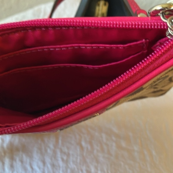 Coach: Khaki/Pink Signature Canvas/Leather wristlet/Clutch- 2 card slots - Picture 4 of 16